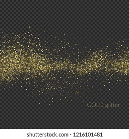 Chaotic particles on a dark background. Gold glitter. Vector illustration