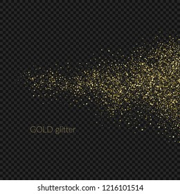 Chaotic particles on a dark background. Gold glitter. Vector illustration