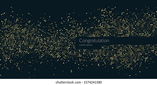 Chaotic particles on a dark background. Gold glitter. Vector illustration