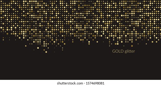 Chaotic particles on a dark background. Gold glitter. Vector illustration