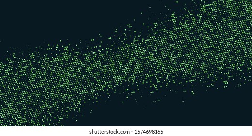 Chaotic particles on a dark background. Green glitter. Vector illustration