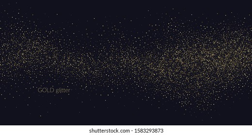 Chaotic particles on a dark background. Gold glitter. Vector illustration