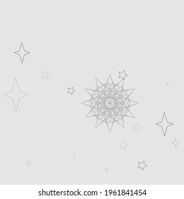 Chaotic Pastel Mandala Cold Winter Grey Design Pic. Monochrome New Year Silver Gray Snowflake Ornament. Soft Holiday Christmas Cozy Stars Composition. Magic White Mystery Sky Snow Wallpaper.