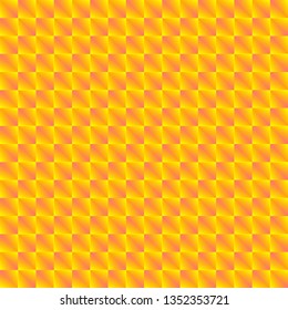 Chaotic pattern of bright pink rhombuses and yellow triangles in a zigzag. Volumetric geometry for the background and design of strict elements.