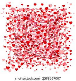 Chaotic pattern of hearts. Square frame, background. Flat vector illustration isolated on white.
