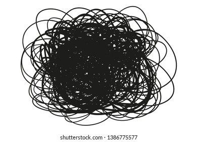 Chaotic pattern on white. Tangled texture with lines. Hand drawn dinamic scrawls. Background with lines and waves. Print for banners, posters, flyers and textiles. Black and white illustration