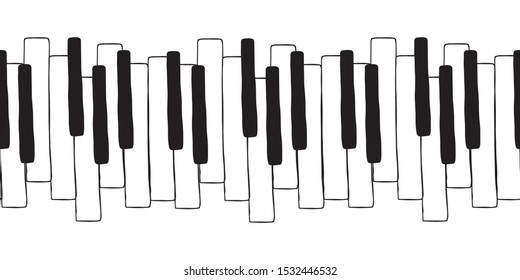 Chaotic Pianoforte musical grand piano octaves, sketch  drawing. Vector seamless doodle pattern with hand drawn piano, harpsichord  keys. Musical octave, notes in musical  Western scale