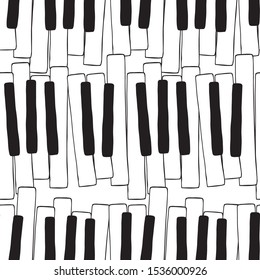 Chaotic Pianoforte musical grand piano octaves, sketch  drawing. Vector seamless doodle square pattern with hand drawn piano, harpsichord  keys. Musical octave