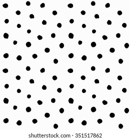 Chaotic Polka Dots Seamless Pattern. Vector painted background from small rounds. Abstract white and black pattern for fabric print, paper card, table cloth, fashion.