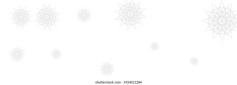 Chaotic Print Stars Santa Wallpaper. New Year White Holiday Grey Snow Ornament. Ornamental Horizontal Christmas Ice Frost Sky Wallpaper. Winter Snowflakes Silver Monochrome Mandala Design Pic.