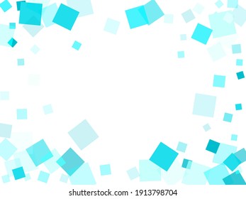 Chaotic quad shapes illustration. Vivid blue square blocks geometric texture. Contemporary rhombus bits vector poster backdrop.