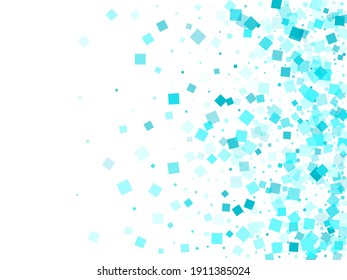 Chaotic quadrangles vector. Vivid azure square particles geometric confetti. Digital quadrangle bits vector cover pattern.