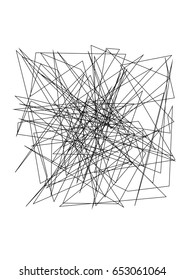 Chaotic random, irregular, edgy lines. Abstract geometric background with broken curves for creating textures. Art-like modern vector illustration. Dynamic style. Black on white color. 