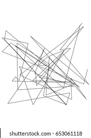 Chaotic random, irregular, edgy lines. Abstract geometric background with broken curves for creating textures. Art-like modern vector illustration. Dynamic style. Black on white color. 