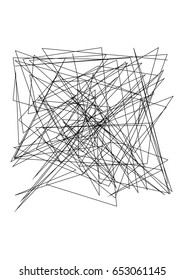 Chaotic random, irregular, edgy lines. Abstract geometric background with broken curves for creating textures. Art-like modern vector illustration. Dynamic style. Black on white color. 