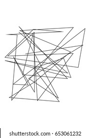 Chaotic random, irregular, edgy lines. Abstract geometric background with broken curves for creating textures. Art-like modern vector illustration. Dynamic style. Black on white color. 