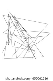 Chaotic random, irregular, edgy lines. Abstract geometric background with broken curves for creating textures. Art-like modern vector illustration. Dynamic style. Black on white color. 