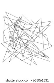 Chaotic random, irregular, edgy lines. Abstract geometric background with broken curves for creating textures. Art-like modern vector illustration. Dynamic style. Black on white color. 