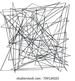 Chaotic random, irregular, edgy lines. Abstract geometric background with broken curves for creating textures. Art-like modern vector illustration. Dynamic style. Black on white color.