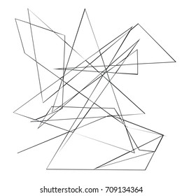 Chaotic random, irregular, edgy lines. Abstract geometric background with broken curves for creating textures. Art-like modern vector illustration. Dynamic style. Black on white color.