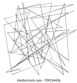 Chaotic random, irregular, edgy lines. Abstract geometric background with broken curves for creating textures. Art-like modern vector illustration. Dynamic style. Black on white color.