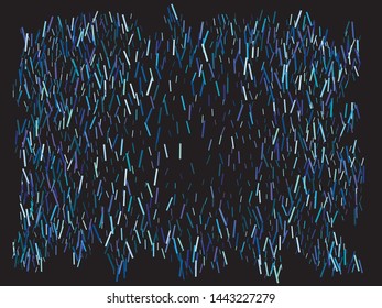 Chaotic rectangles on black background. Vector illustration surprise. Geometric element of design. Blue elegant trendy pattern for paper packaging, greeting card, banner, invitation, postcard.