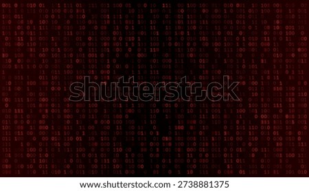 Chaotic red binary digits swarm dark screen. Uneven distribution suggests active malware injection. Glowing characters pulse with sinister rhythm. Visualizes unauthorized access, network infiltration, silent data extraction. Cyber attack in progress.