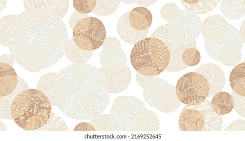 Chaotic scribble circle shapes of lines seamless pattern vector design. Textile print. Simple doodling. Handdrawn circles scribbling. Round scratch shapes of scribble lines doodle pattern.