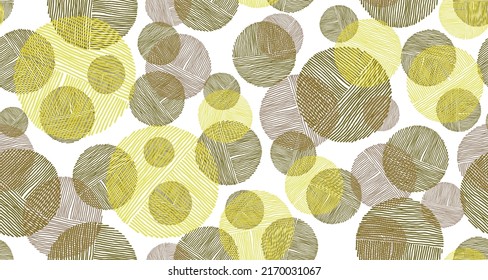 Chaotic scribble circle shapes of lines seamless pattern vector design. Fabric print. Bubbles doodling. Group of circles scribbling. Circular shapes of scribble lines seamless pattern.