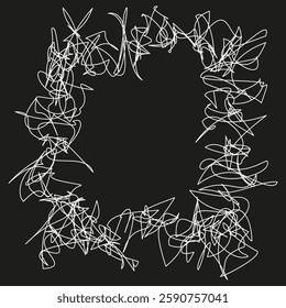 Chaotic scribble frame. Abstract tangled border. Hand drawn sketch. Black white vector.