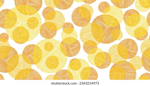 Chaotic scribble round shapes of lines seamless pattern vector design. Wallpaper print. Simple doodling. Handdrawn circles scribbling. Round scratch shapes of scribble lines doodle pattern.
