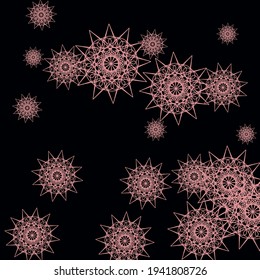 Chaotic Sharp New Year Folk Stars Design Pic. Girl Colorful Cold Mystery Pink Sky Wallpaper. Mandala Dark Christmas Snowflakes Winter Ornament. BlackPrint Winter Gothic Christmas Wallpaper.