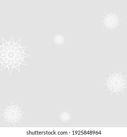 Chaotic Silver Grey Monochrome Wallpaper. Print Cold New Year Stars Mandala Background. Ice Mystery Winter White Snowflakes Pattern. Frost Christmas Innocent Luxury Sharp Sky Background.