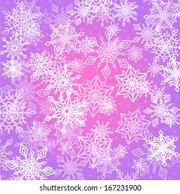 Chaotic Snowflakes on Lilac Background, vector