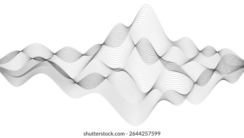Caótico som rastreia ondas de partícula em um fundo branco Geografia grade 3d ilustração