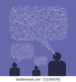 Chaotic speech bubbles coming from different people