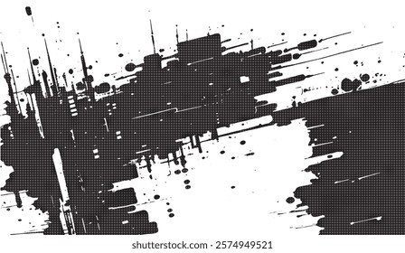 Chaotic Splatter Overlay with Halftone Grid, Dynamic Abstract Background with Textured Ink Drops and Geometric Patterns, Modern Grunge Style
