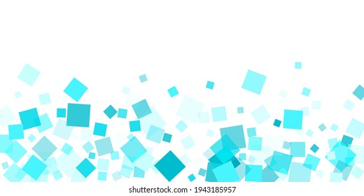 Chaotic square shapes illustration. Vivid blue square blocks geometric confetti. Simple quad mosaic vector cover pattern.
