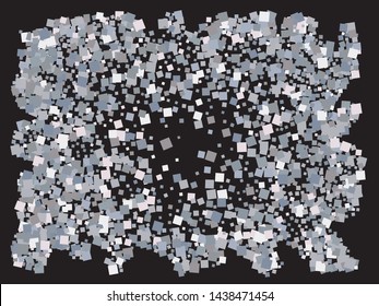Chaotic squares on black background. Vector illustration vintage. Stylish element of design. Silver elegant trendy pattern for paper packaging, greeting card, banner, invitation, postcard.