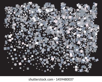 Chaotic squares on black background. Vector illustration art. New element of design. Silver elegant trendy pattern for paper packaging, greeting card, banner, invitation, postcard.