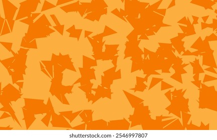 Chaotic and stacked triangle pattern texture on orange color. Abstract geometric background design for banner, greeting, celebration, backdrop, decoration, display, commercial, marketing, surface