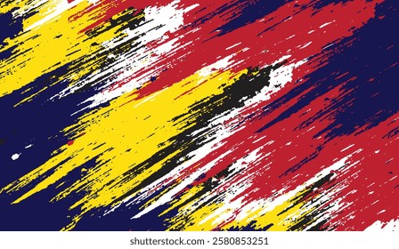 Chaotic Strokes of Primary Colors, A Dynamic Abstract Composition of Red, Yellow, Blue, Black and White Paint Slashes,