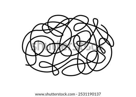 Chaotic, tangle continuous one line drawing. Brainstorming, mental health, psychology, balance in linear vector illustration. Icon for web design, card, banner, flyer