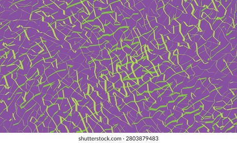 Chaotic tangle of thin light green lines forming organic crisscross pattern over flat purple surface.