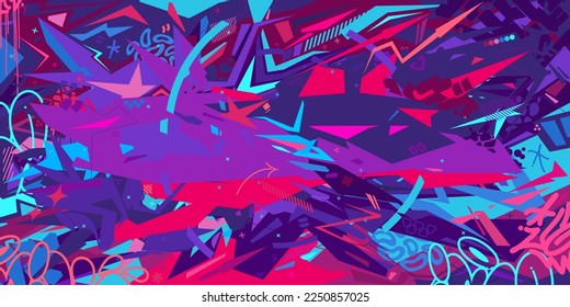 Chaotic Trendy Metaverse Cyber Colorful Abstract Urban Street Art Graffiti Style Vector Illustration Template Background