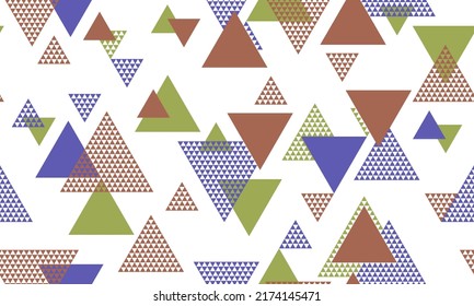 Chaotic triangle shapes seamless pattern graohic design. Fashion fabric patchwork design. Colorful triangles motion. Triangular shapes scandinavian endless pattern.