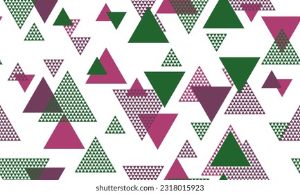 Chaotic triangle shapes seamless pattern graohic design. Wallpaper print. Colorful triangles motion background. Mix triangular shapes repeating pattern.