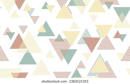 Un triangle chaotique forme un motif harmonieux de création vectorielle. Impression à la mode. Mouvement des triangles colorés. Mélanger des formes triangulaires en répétition.