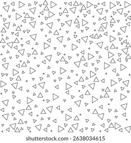 Chaotic Triangle Vector Pattern Monochrome Seamless Design with Scattered Shapes and Memphis-Style Geometric Texture