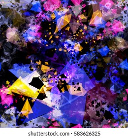 Chaotic triangles like gemstones. Abstract vector background. Seamless texture